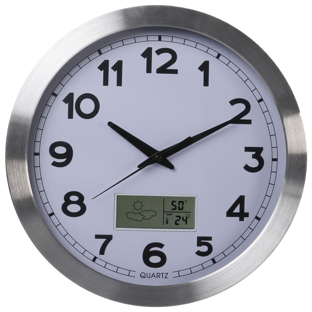 Perel Perel ALUMINIOWY ZEGAR ŚCIENNY LCD Z TERMOMETREM HIGROMETREM I PROGNOZOWANIEM O  35 cm WC102