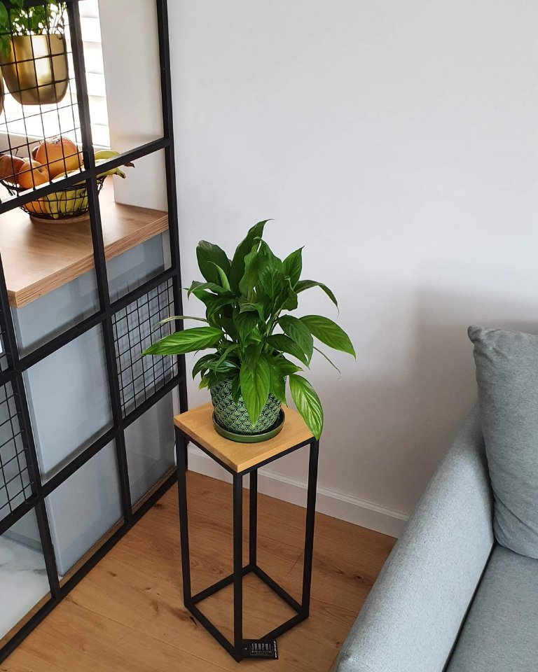 Kwietnik Metalowy Stojak Drewno TAVOLO 80cm czarny loft KWL-171/01