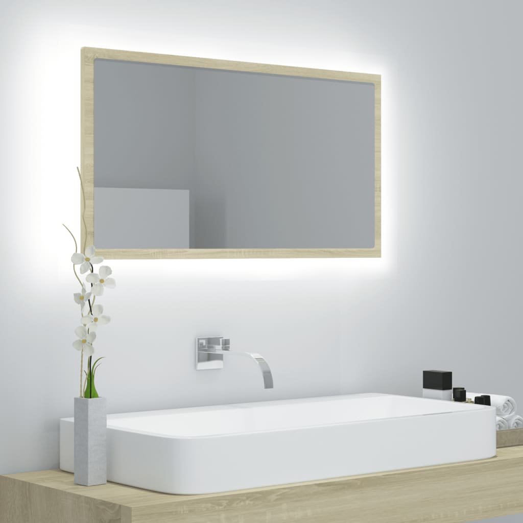 vidaXL Lustro łazienkowe LED, kolor dąb sonoma, 80x8,5x37 cm, płyta