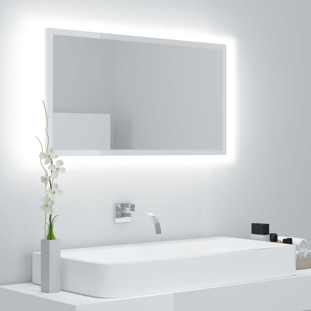 vidaXL Lustro łazienkowe LED, wysoki połysk, białe, 80x8,5x37 cm