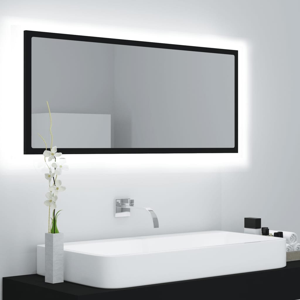 vidaXL Lustro łazienkowe z LED, czarne, 100x8,5x37 cm, płyta wiórowa