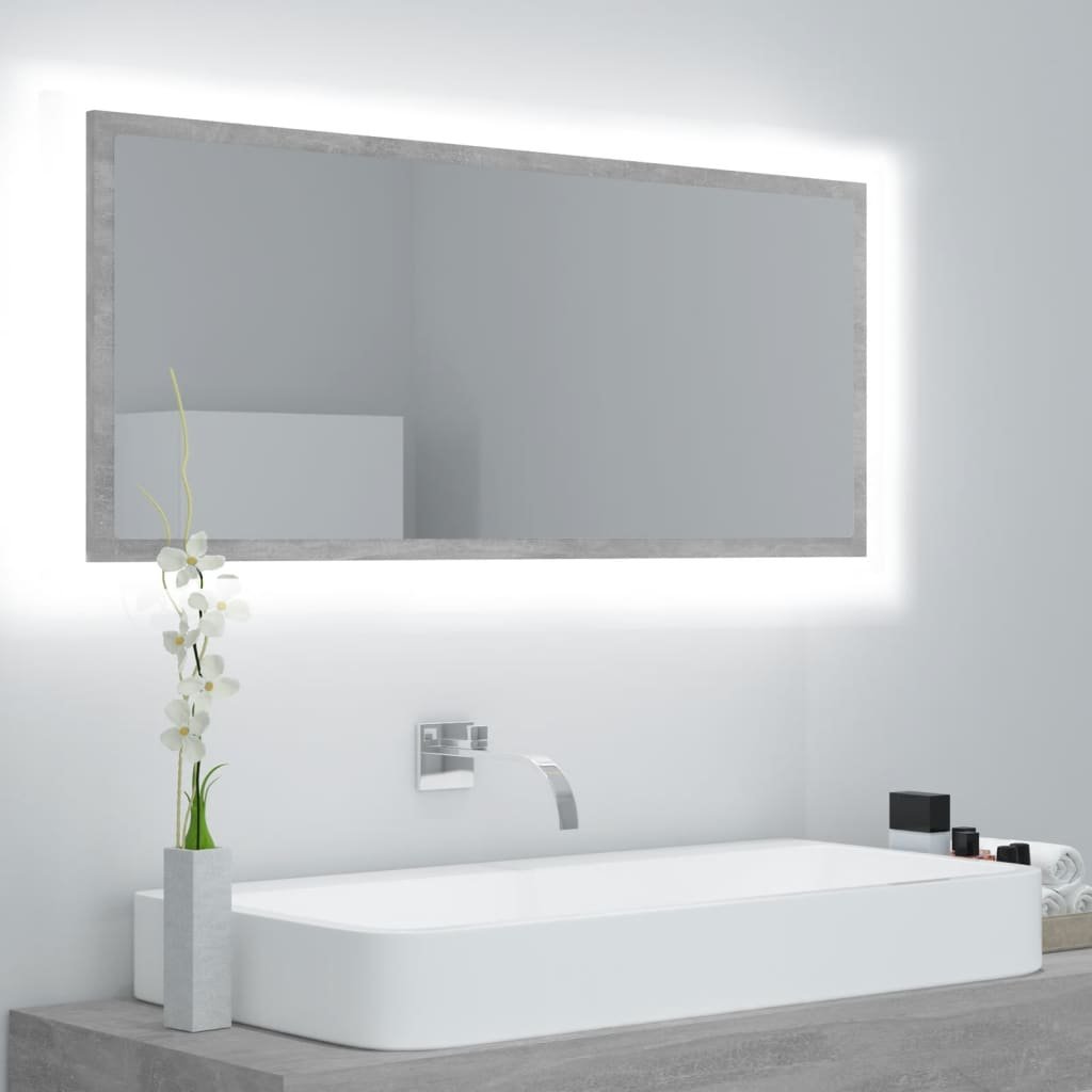 vidaXL Lustro łazienkowe z LED, szarość betonu, 100x8,5x37 cm, płyta