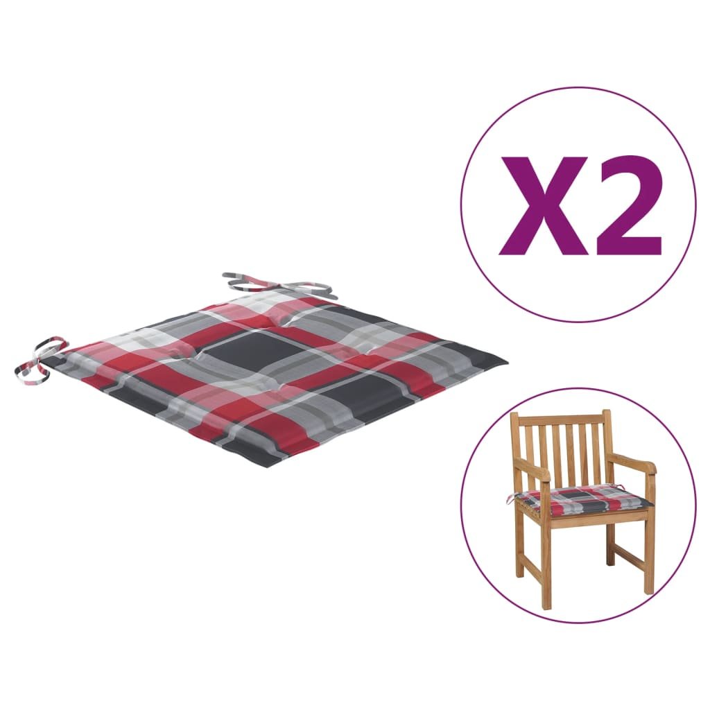 vidaXL Poduszki na krzesła ogrodowe 2 szt. czerwona krata 50x50x4cm 314068