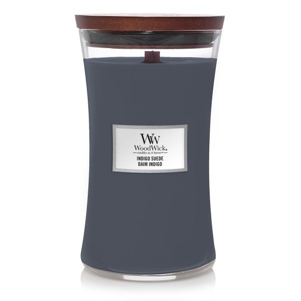 WoodWick niebieski zapachowa świeczka Indigo Suede duży wazon 38276