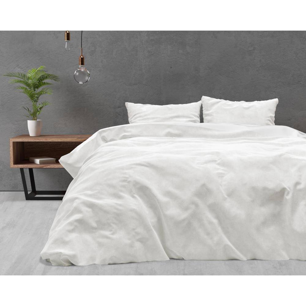 Pościel 200x220 Velvet Uni biała z aksamitu poliestrowego, komplet pościeli dla dwóch osób
