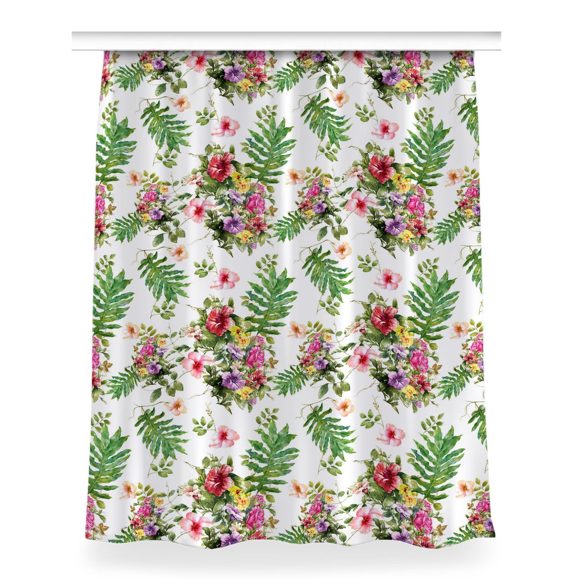 Zasłona z nadrukiem gotowa Liście i kwiaty 150x200, Fabricsy