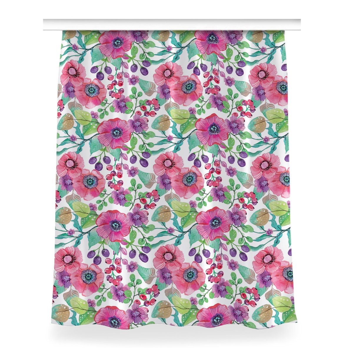 Zasłona z grafiką gotowa Kwiaty i jagody 150x200, Fabricsy