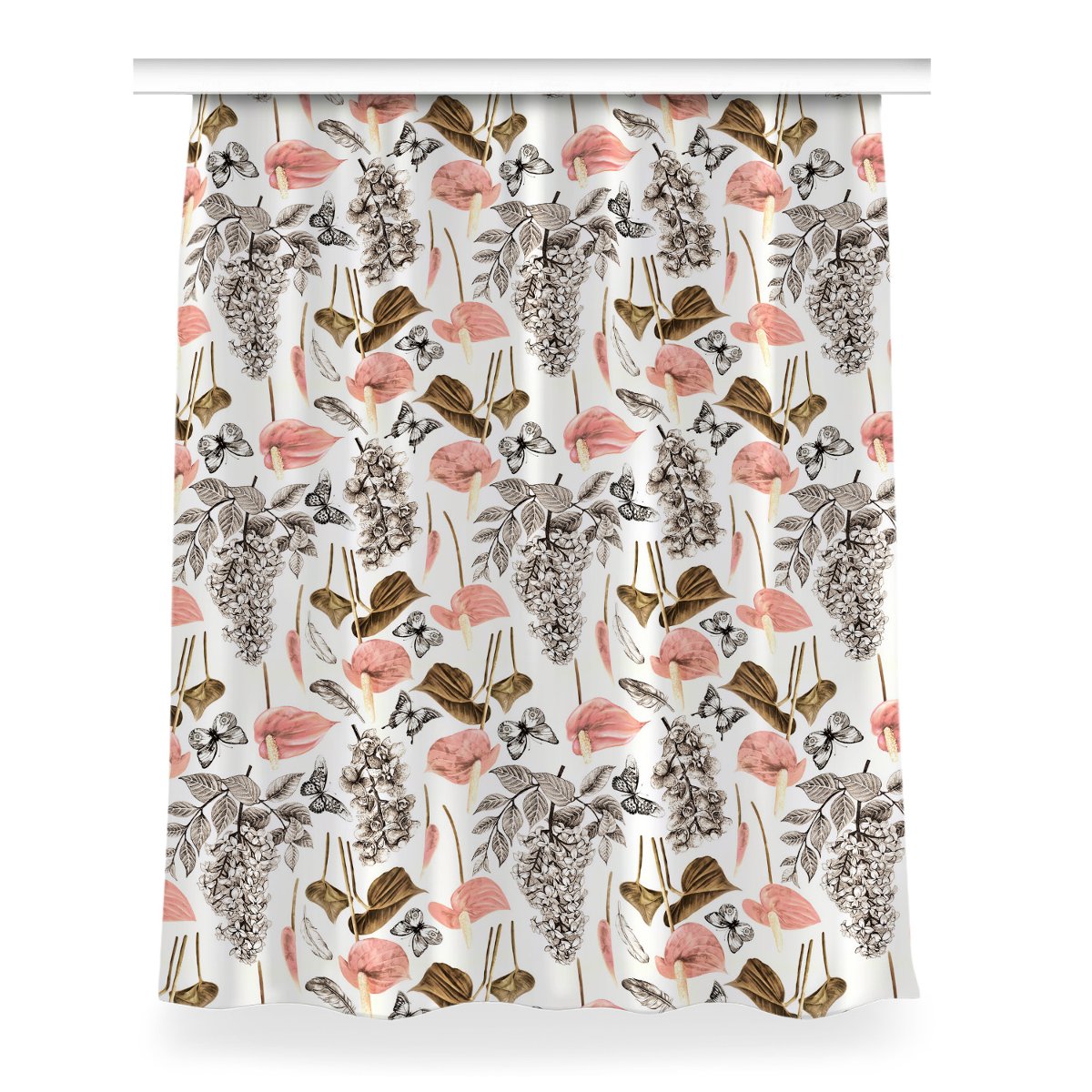 Zasłona z grafiką kolory Kwiaty i motyle 150x200, Fabricsy