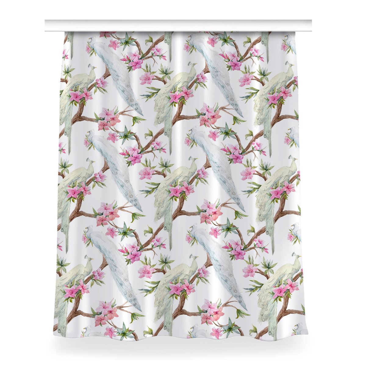 Zasłona klasyczna z grafiką Białe pawie 150x200 cm, Fabricsy