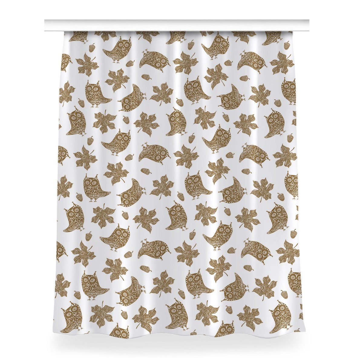 Zasłona z grafiką kolory Liście i sowy 150x200 cm, Fabricsy