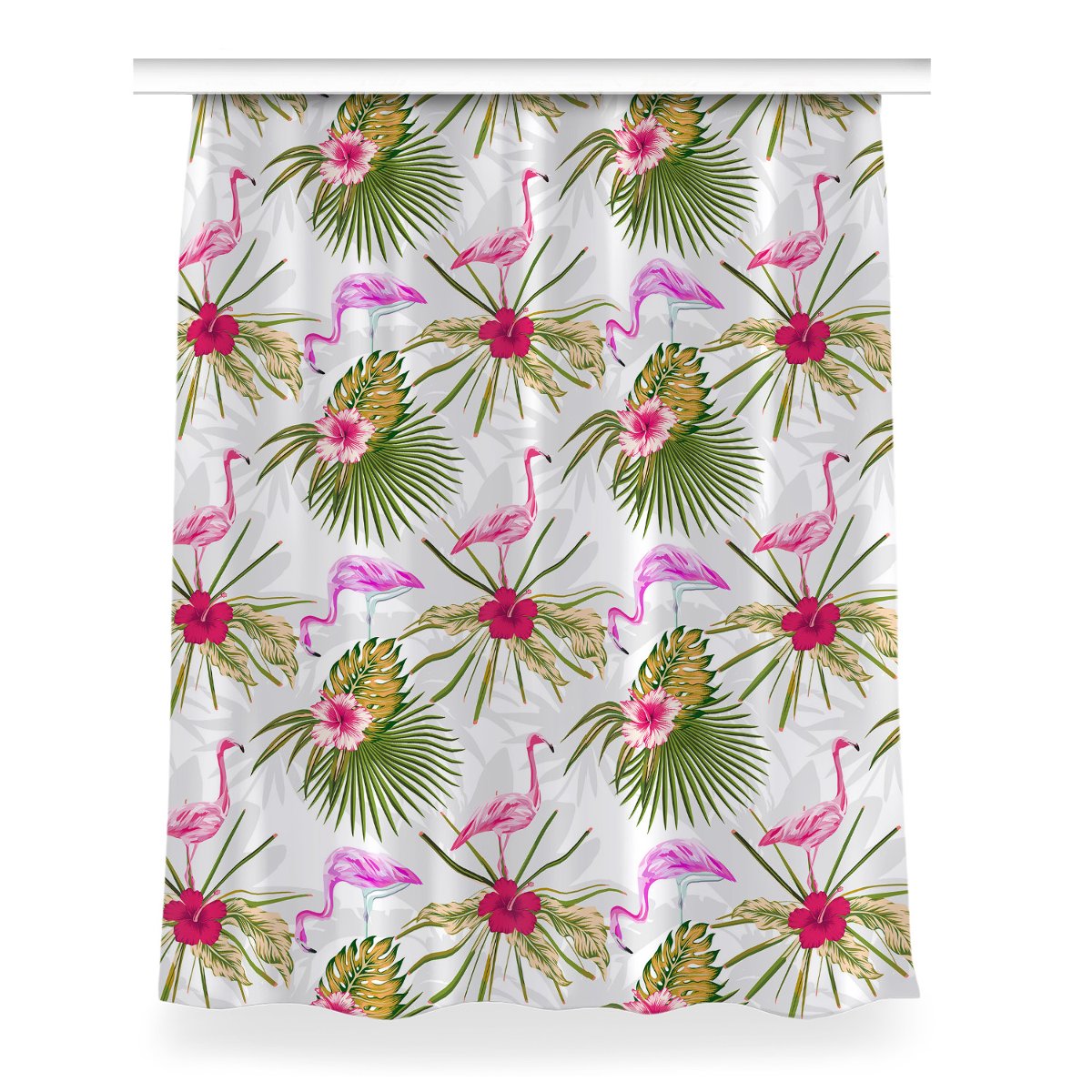 Zasłona wzór Flamingi i kwiaty do salonu 150x200, Fabricsy
