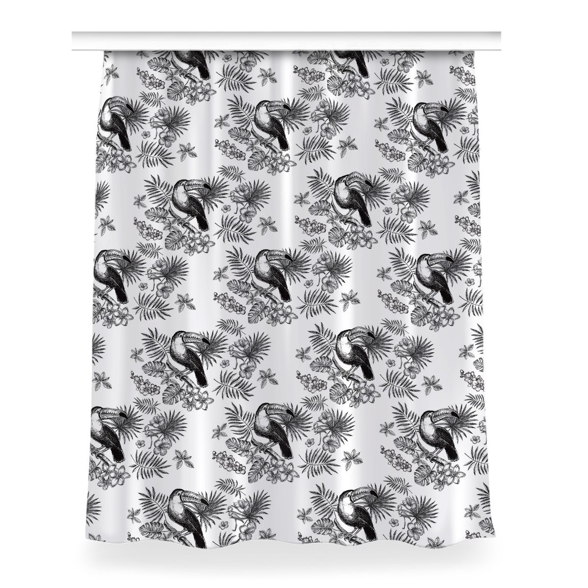 Zasłona gotowa Tropiki czarno-biały wzór 150x200, Fabricsy