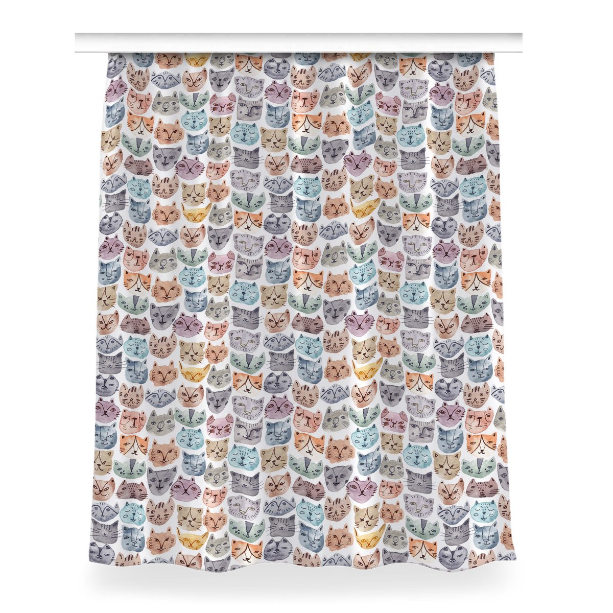 Zasłona przelotki wzór Koty akwarela dekor 150x200, Fabricsy