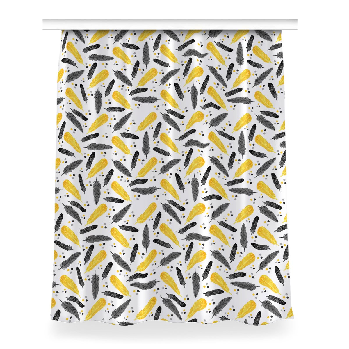 Zasłona gotowa Czarne Złote Pióra wzór 150x200 cm, Fabricsy