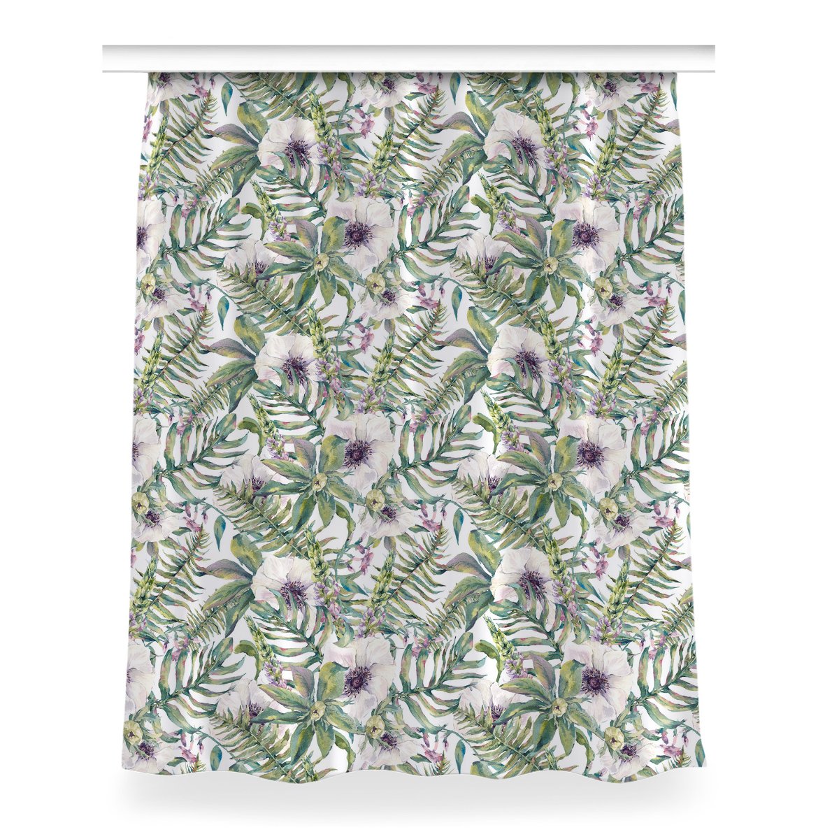 Zasłona z grafiką gotowa Białe kwiaty wzór 150x200, Fabricsy