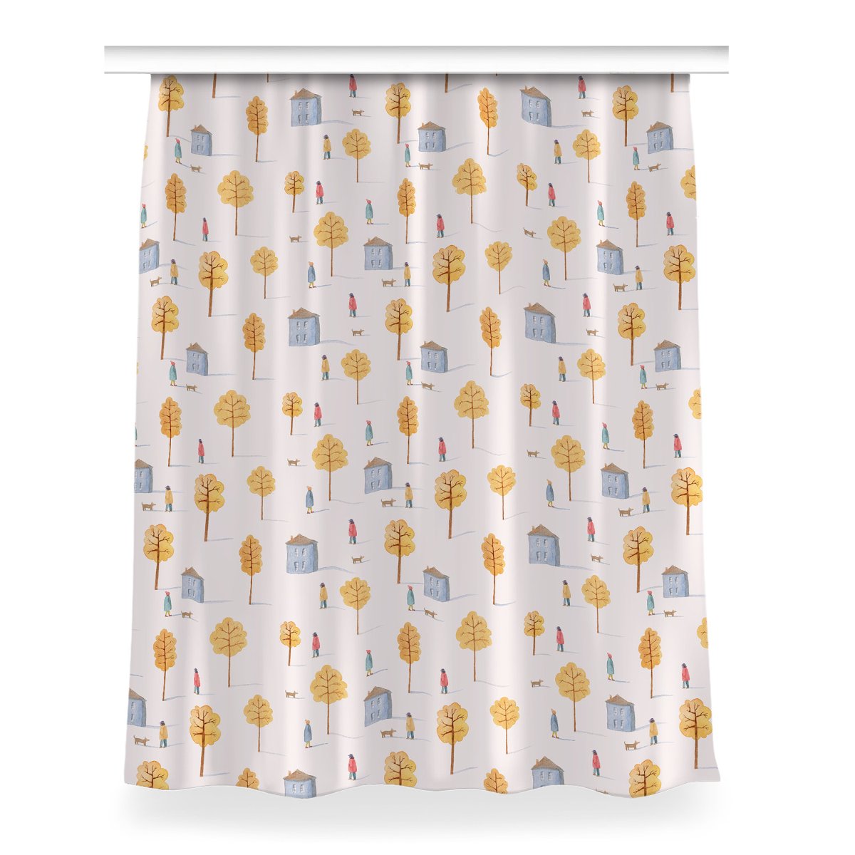 Zasłona dekor Domy wśród drzew do pokoju 150x200, Fabricsy
