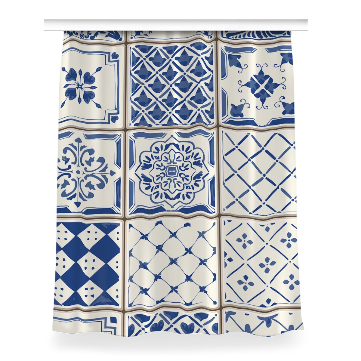 Zasłona na taśmę wzór 150x200 Kafelki niebieskie, Fabricsy