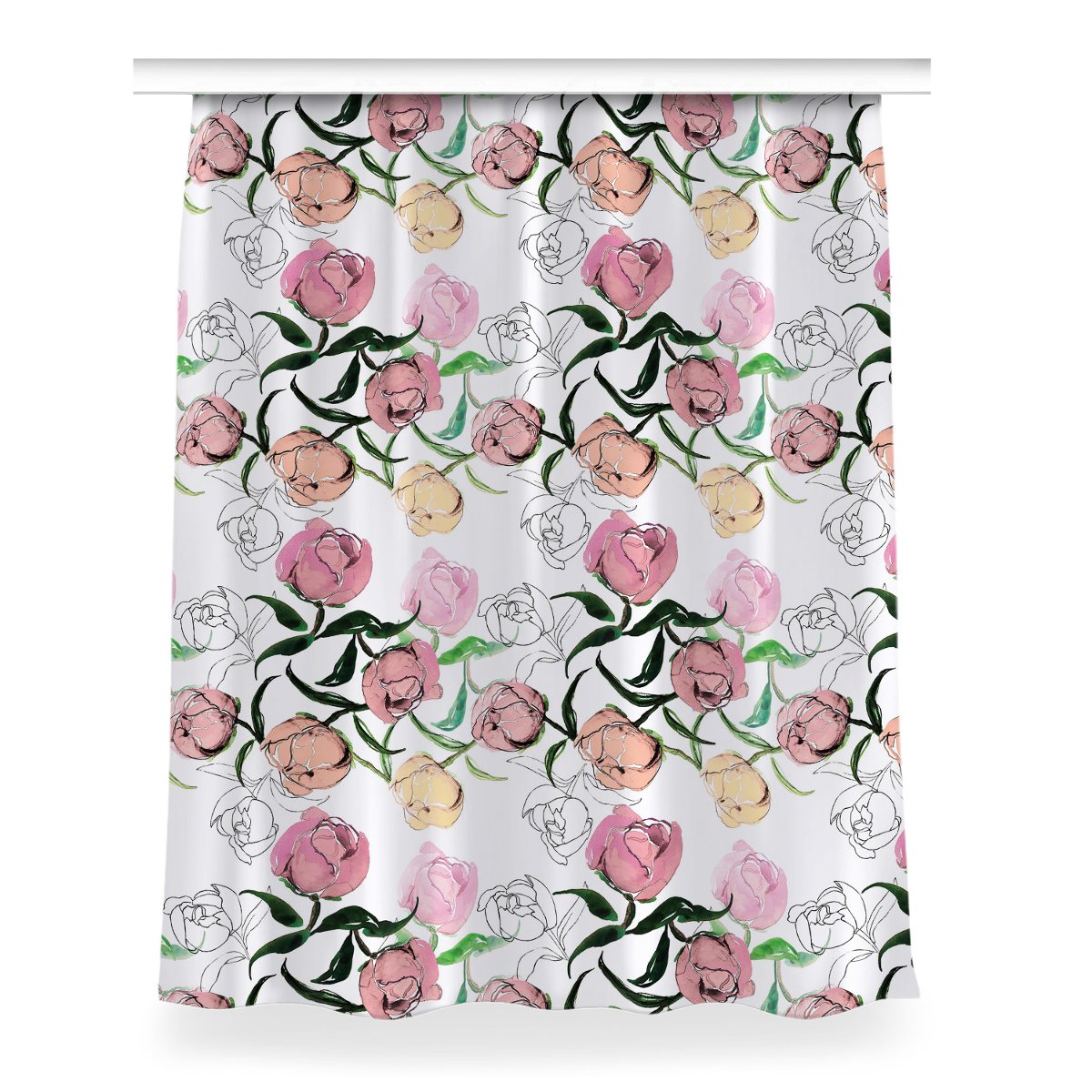 Zasłona z grafiką kolory do salonu 150x200 Piwonie, Fabricsy