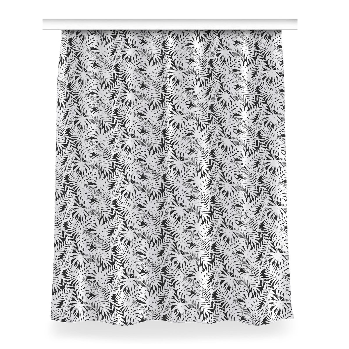 Zasłona na taśmę dekor 150x200 Czarno-białe liście, Fabricsy