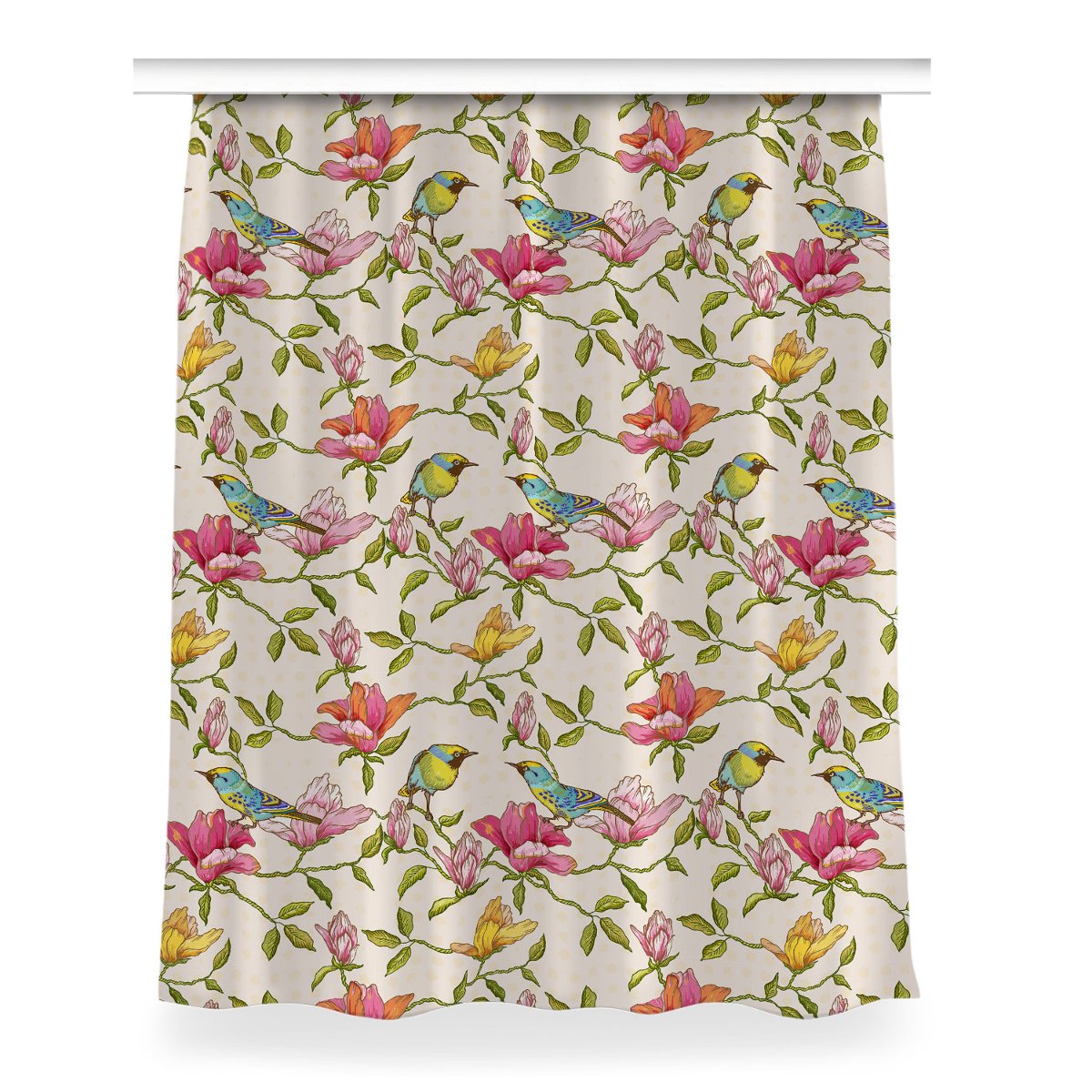 Zasłona gotowa do sypialni 150x200 Kwiaty i Ptaki, Fabricsy