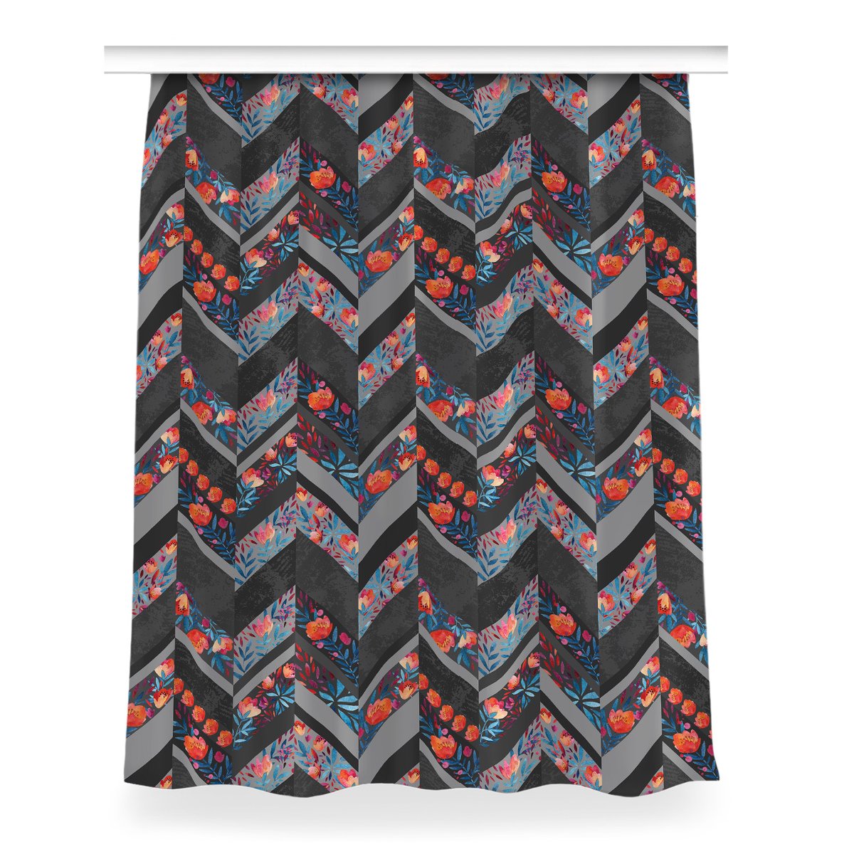 Zasłona gotowa do pokoju 150x200 Kwiaty w jodełkę, Fabricsy