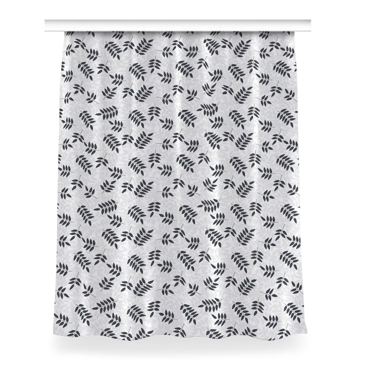 Zasłona na taśmę dekor 150x200 Czarno szare liście, Fabricsy