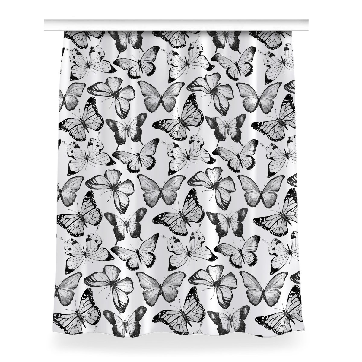 Zasłona na taśmę dekor 150x200 Motyl czarno-biały, Fabricsy