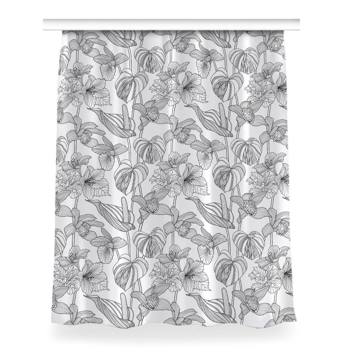 Zasłona klasyczna z grafiką 150x200 Kwiaty kontury, Fabricsy