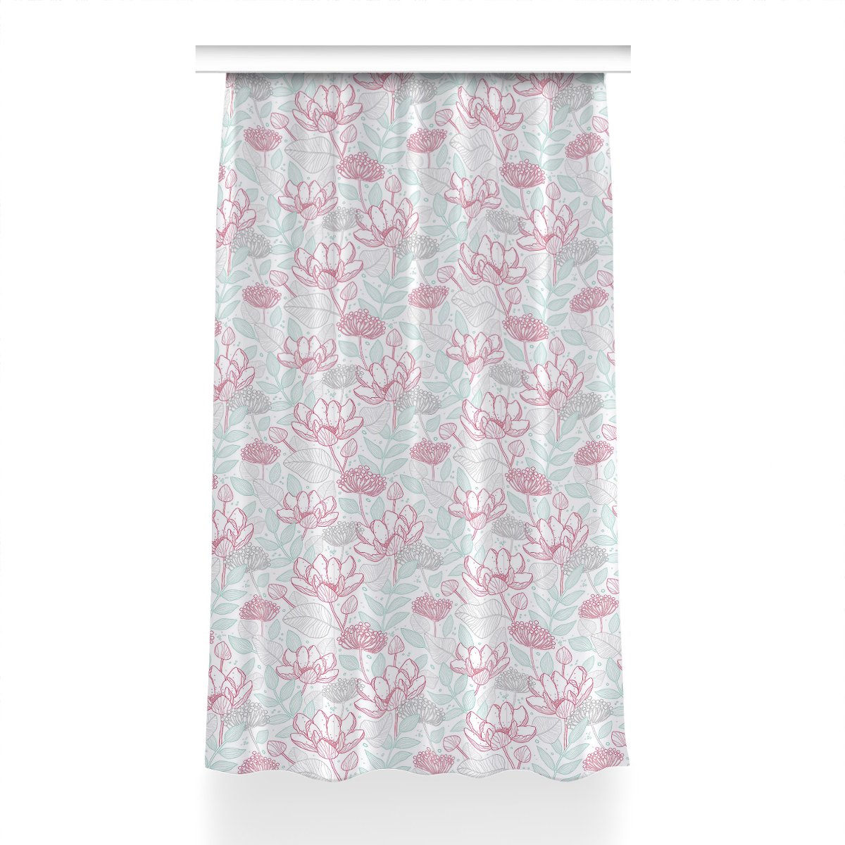 Zasłona z grafiką kolory Kontury kwiatów 150x230, Fabricsy