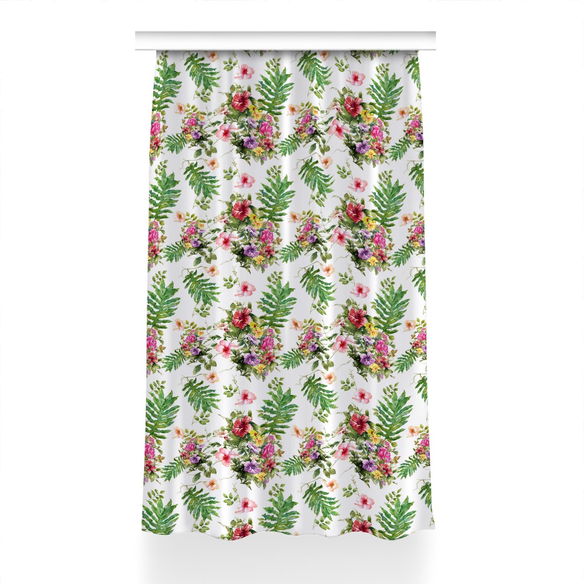 Zasłona z nadrukiem gotowa Liście i kwiaty 150x230, Fabricsy