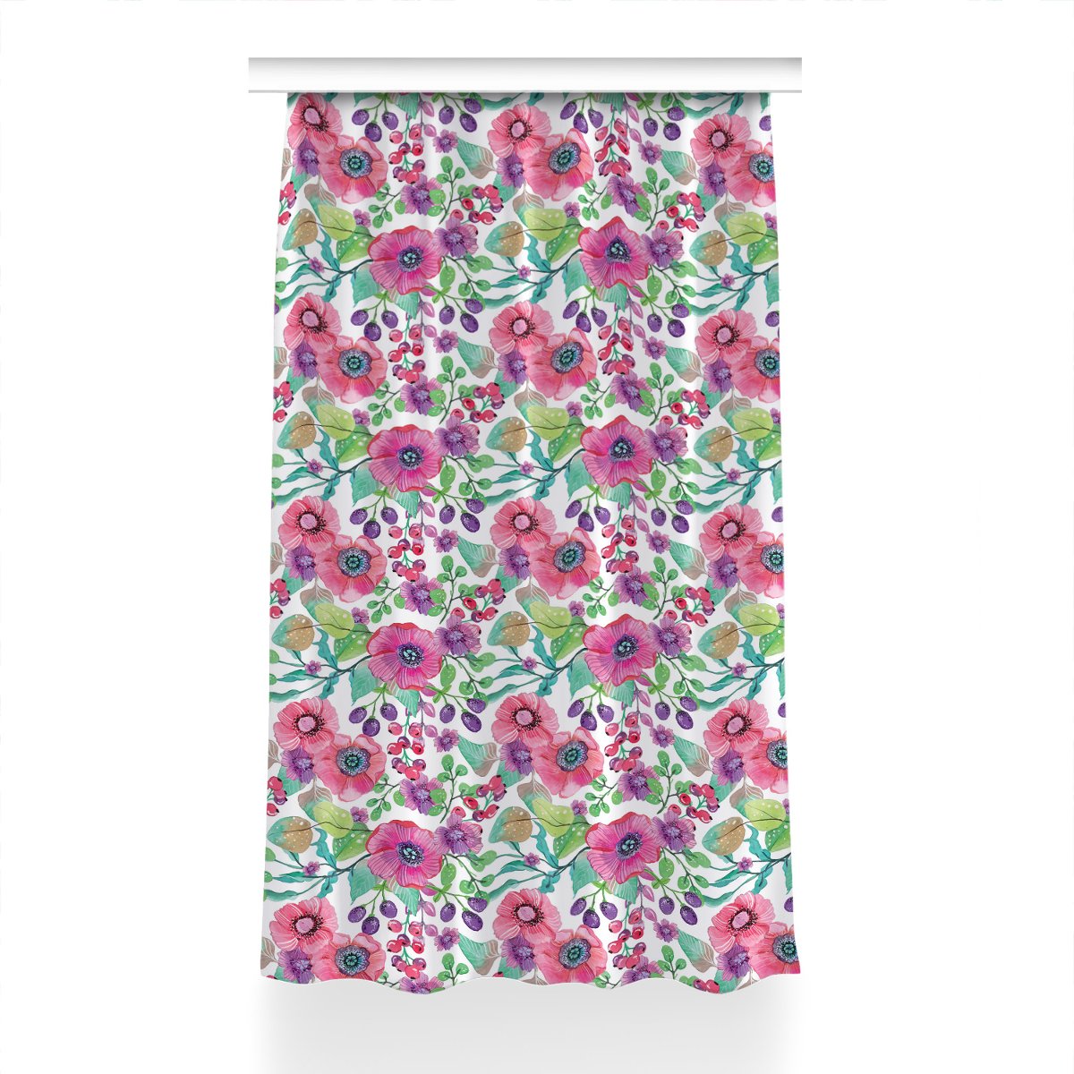 Zasłona z grafiką gotowa Kwiaty i jagody 150x230, Fabricsy