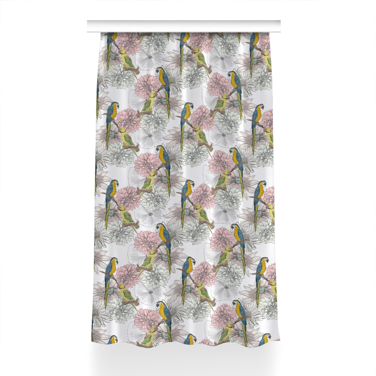 Zasłona z nadrukiem gotowa Papuga i kwiaty 150x230, Fabricsy