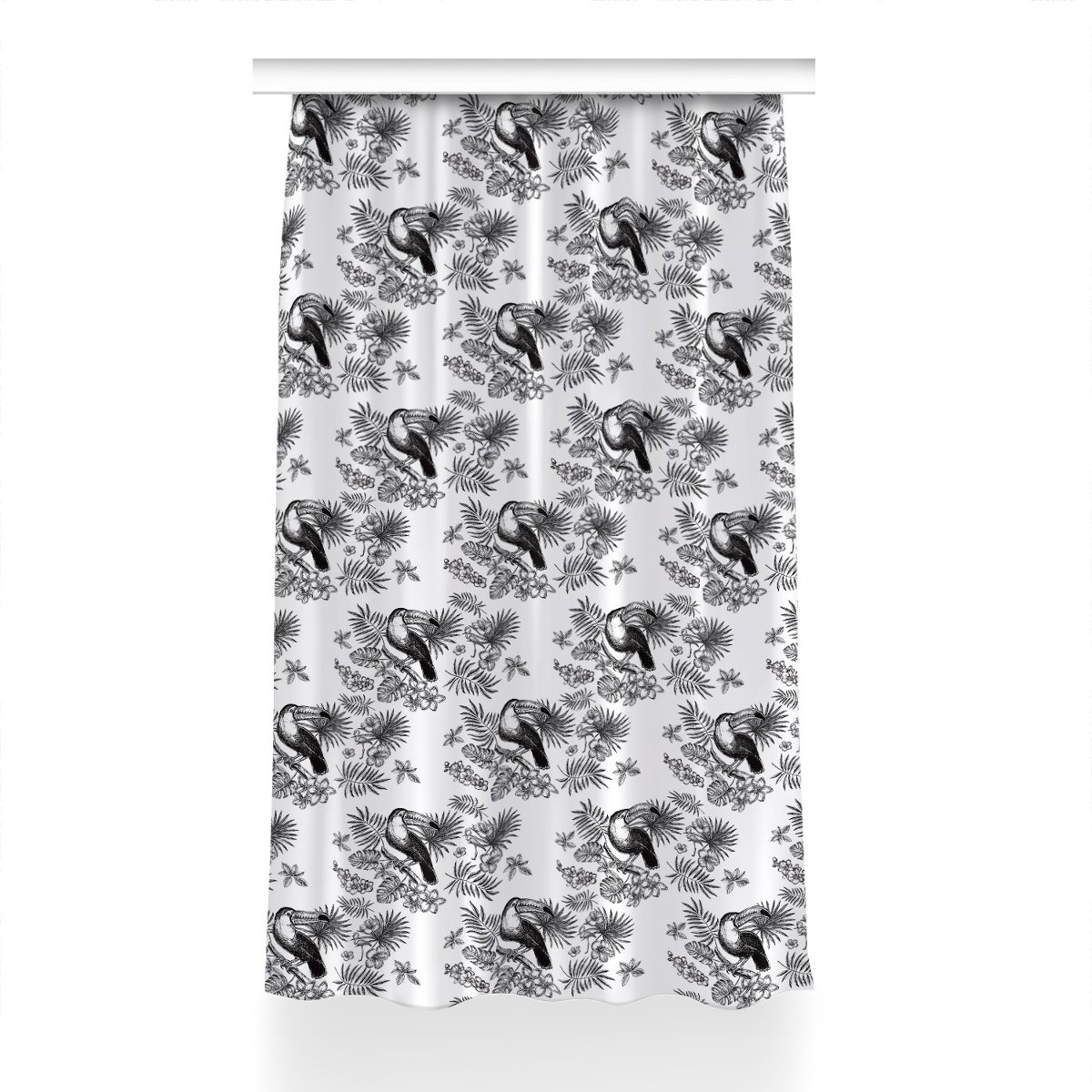 Zasłona gotowa Tropiki czarno-biały wzór 150x230, Fabricsy