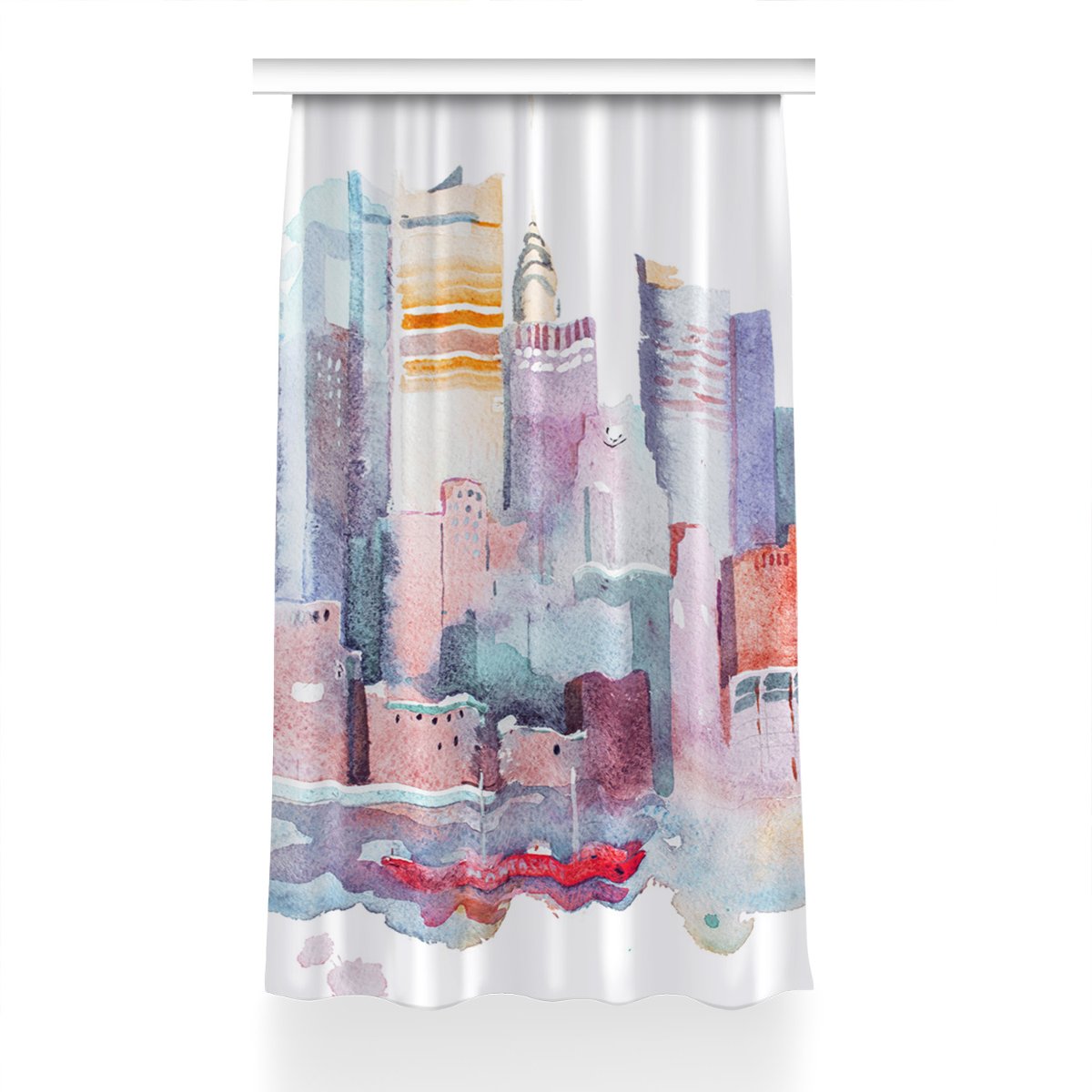 Zasłona z grafiką kolory Miasto nad wodą 150x230, Fabricsy