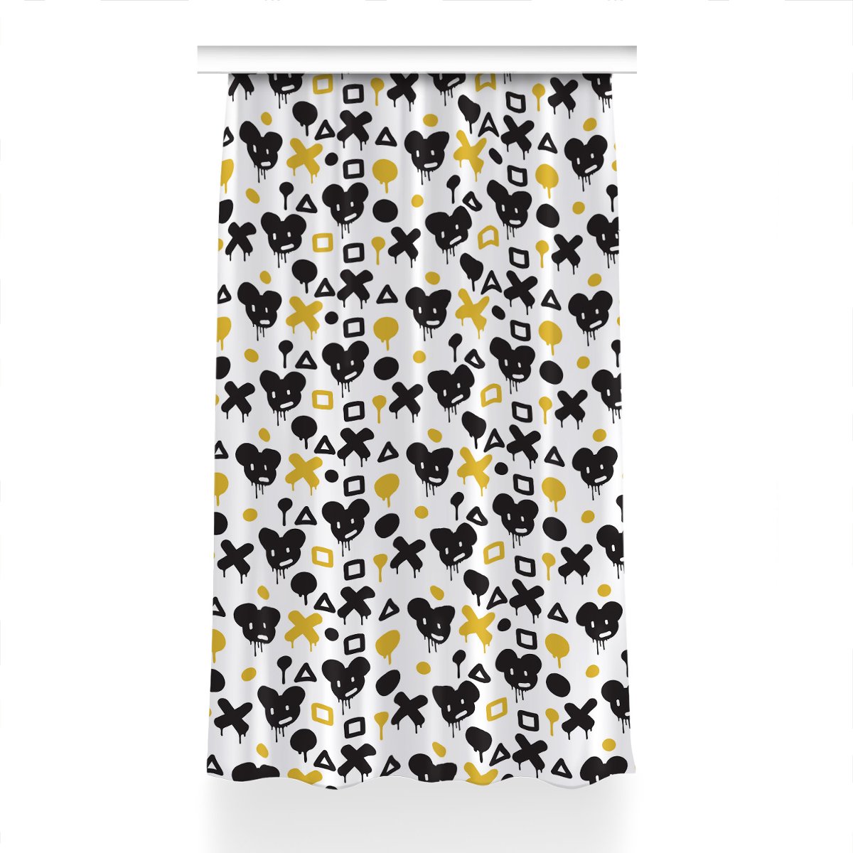 Zasłona przelotki Graffiti czarne i żółte 150x230, Fabricsy