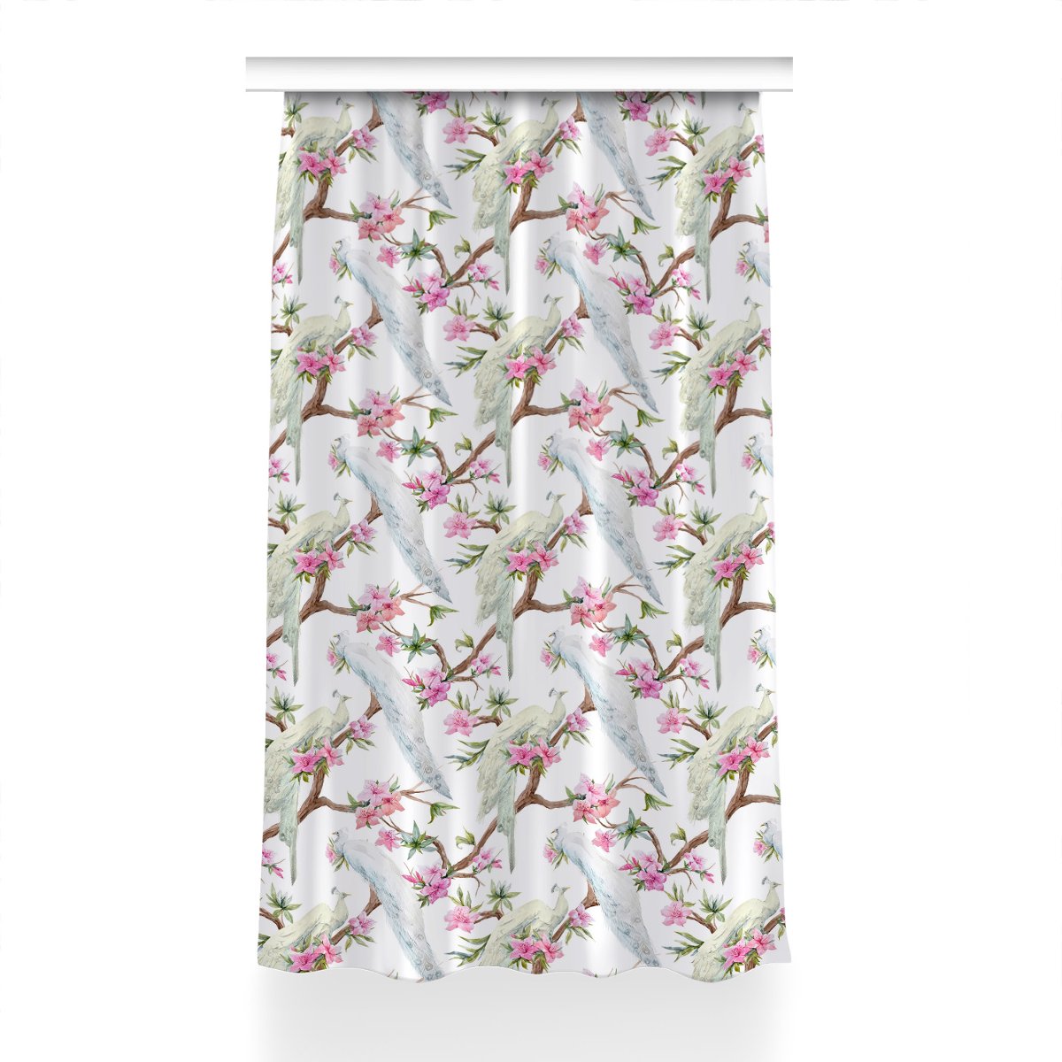 Zasłona na taśmę do sypialni 150x230 Białe pawie, Fabricsy