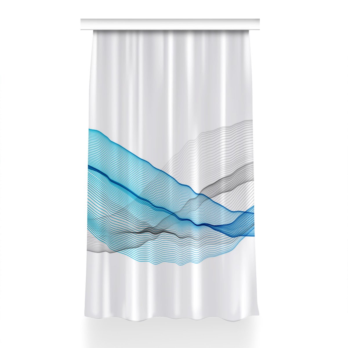 Zasłona gotowa Paski niebiesko-szare dekor 150x240, Fabricsy