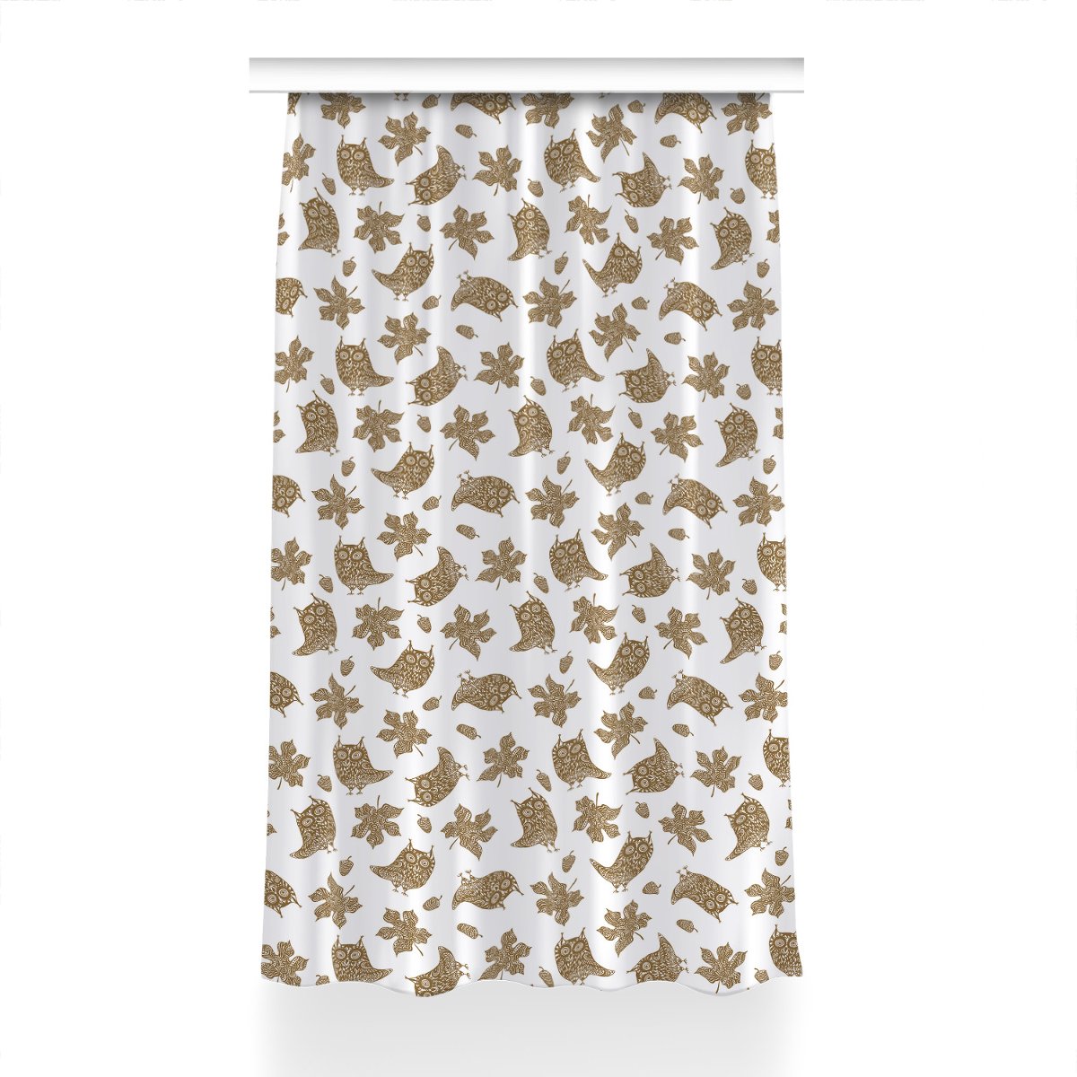 Zasłona z grafiką kolory Liście i sowy 150x240 cm, Fabricsy