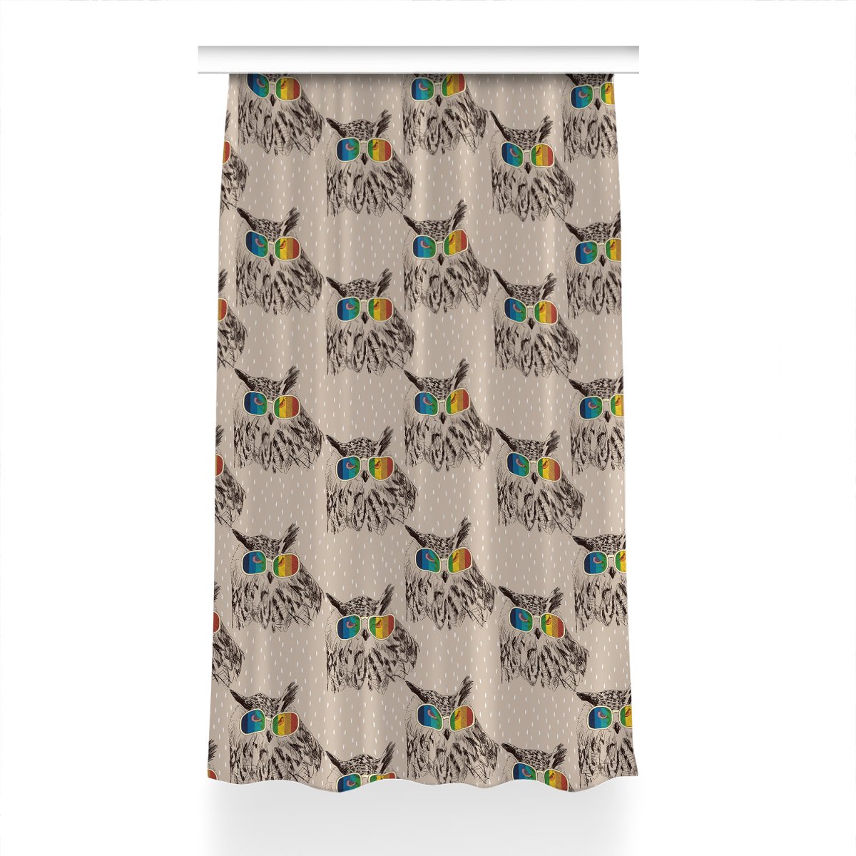 Zasłona z grafiką gotowa Sowy w okularach 150x240, Fabricsy
