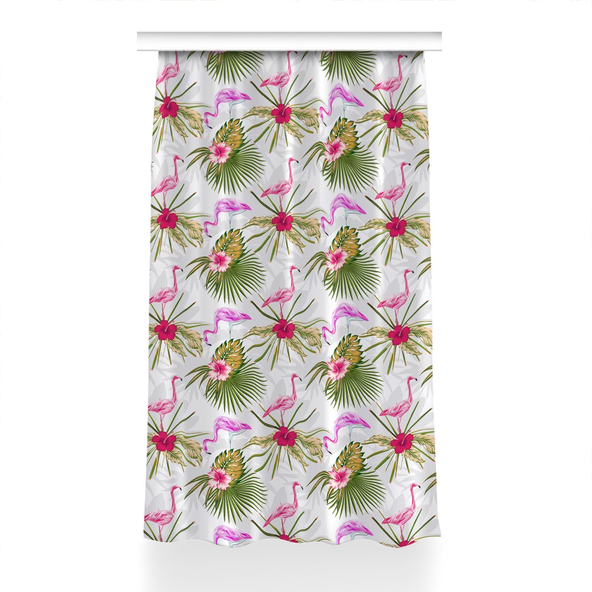 Zasłona wzór Flamingi i kwiaty do salonu 150x240, Fabricsy