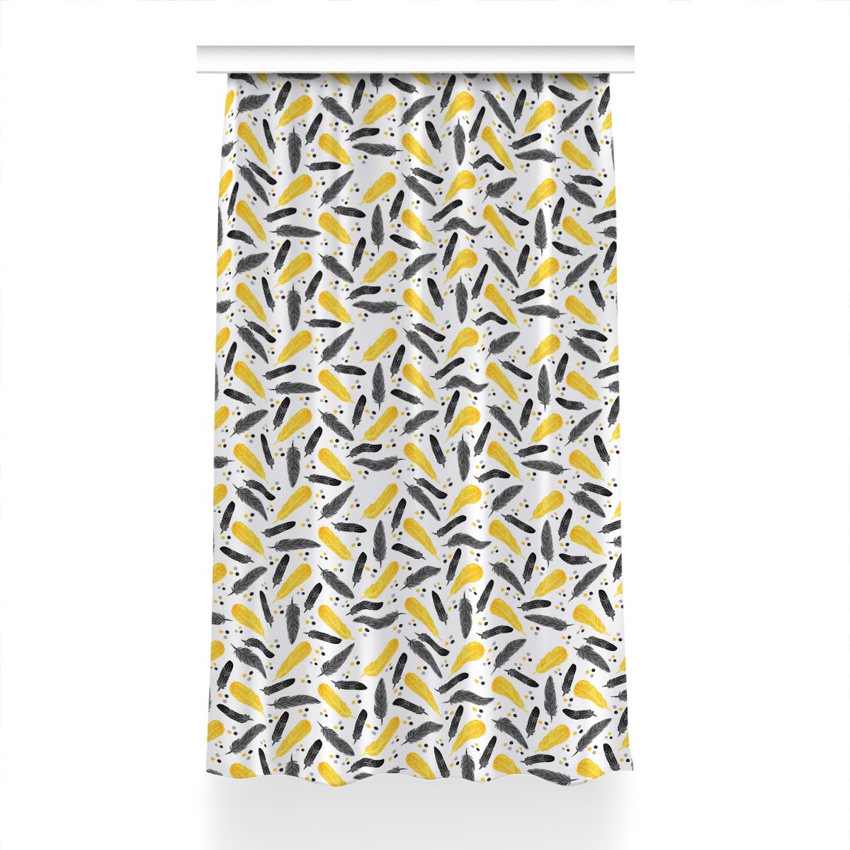 Zasłona gotowa Czarne Złote Pióra wzór 150x240 cm, Fabricsy