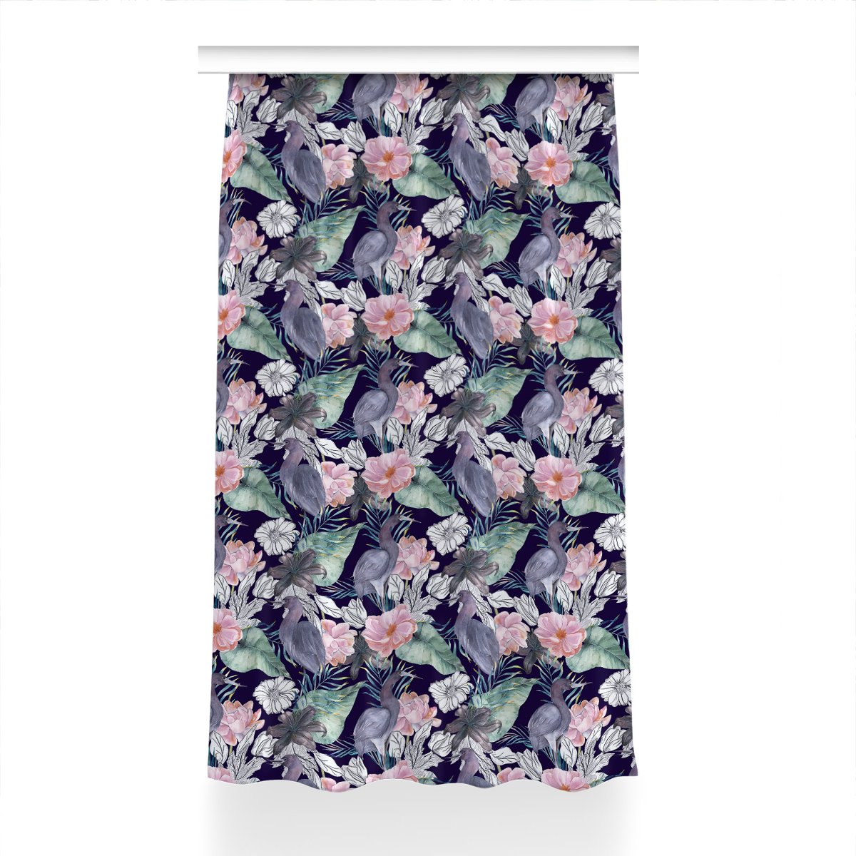 Zasłona z grafiką gotowa Ptaki w kwiatach 150x240, Fabricsy