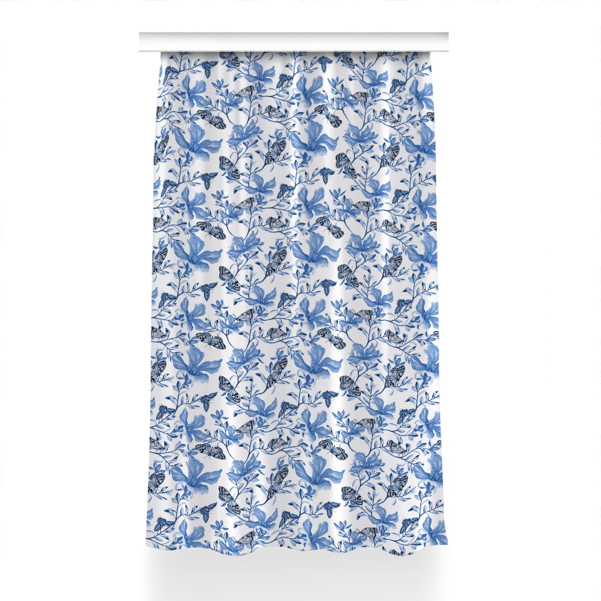 Zasłona z grafiką gotowa 150x240 Błękitne kwiaty, Fabricsy