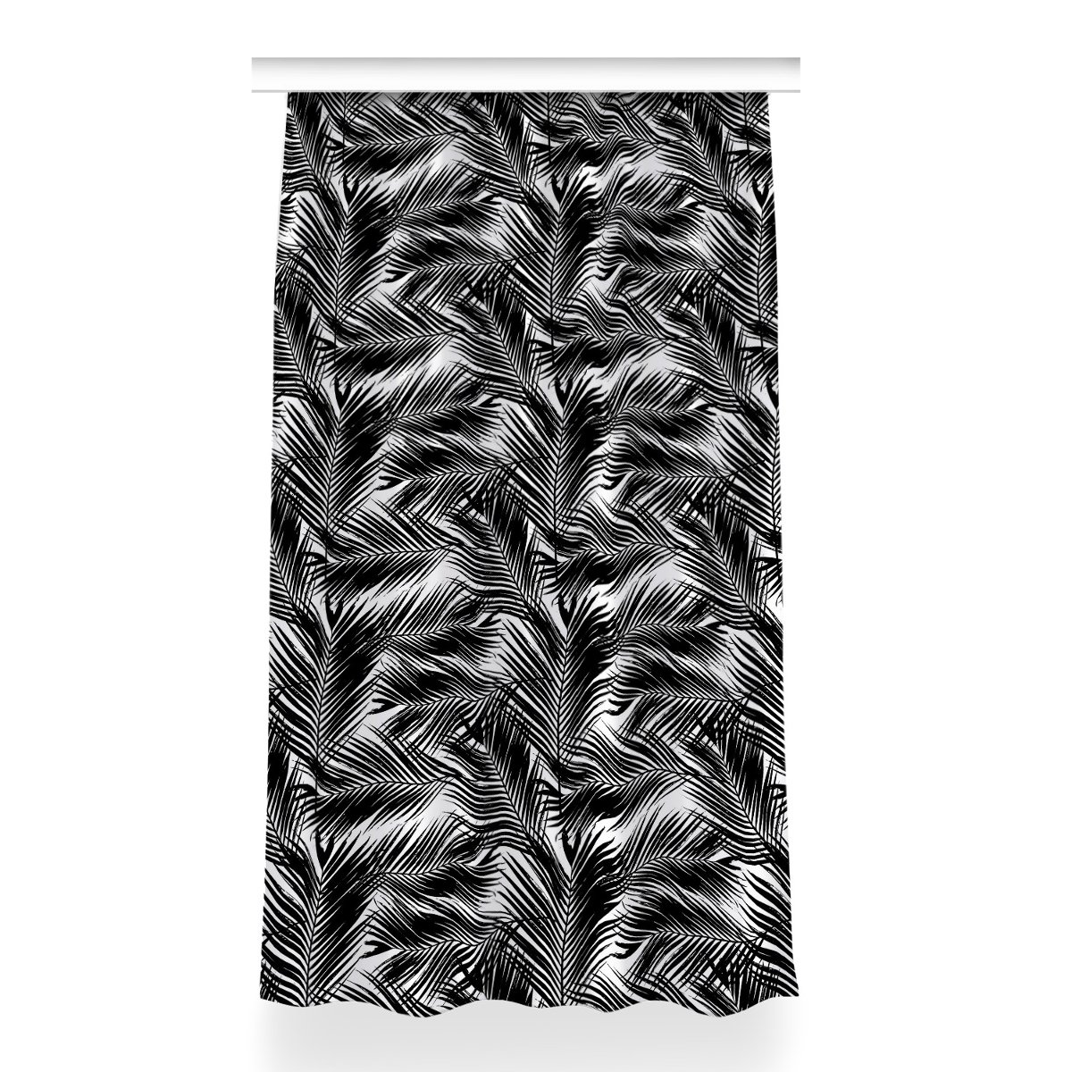 Zasłona gotowa Czarne liście palmy dekor 150x260, Fabricsy