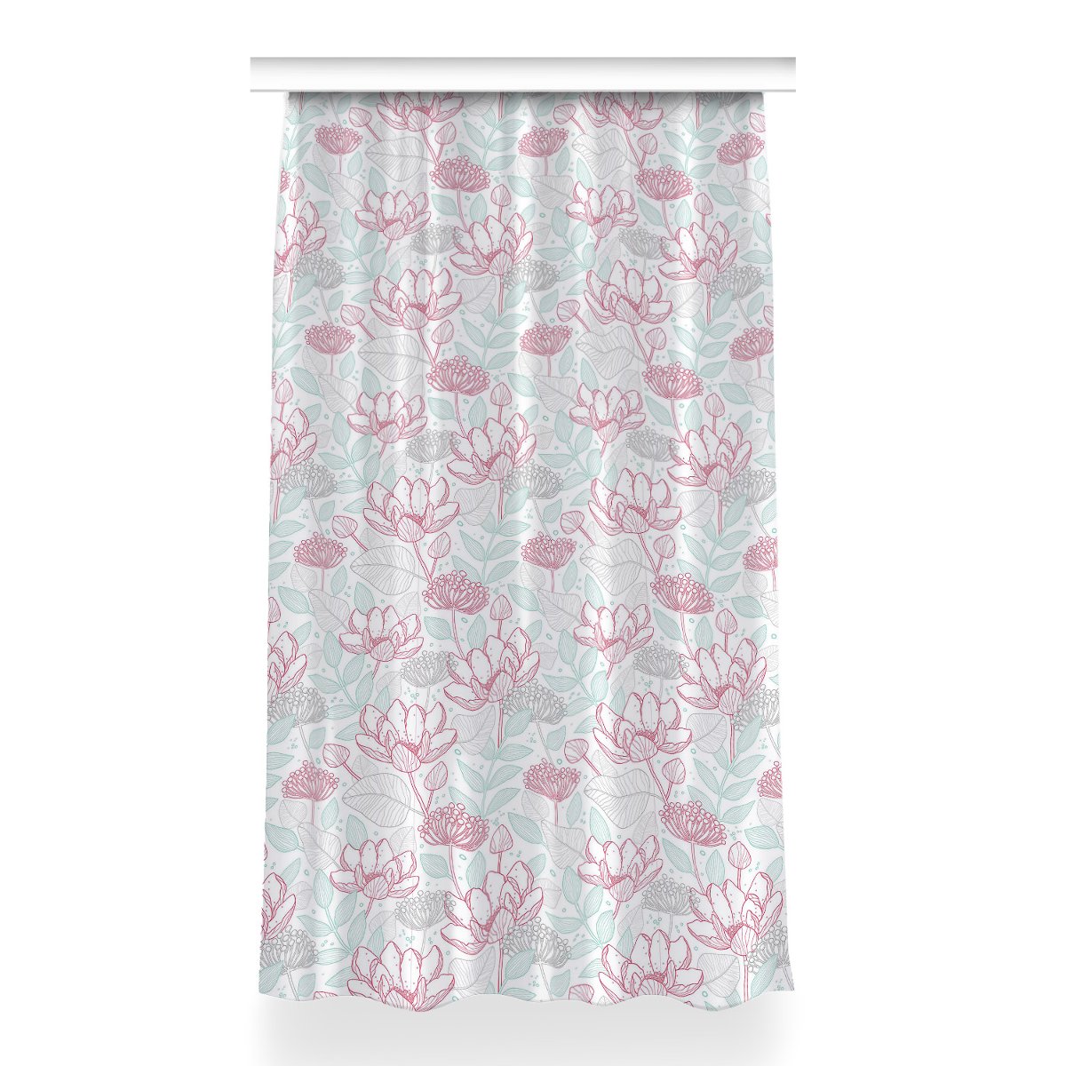 Zasłona z grafiką kolory Kontury kwiatów 150x260, Fabricsy