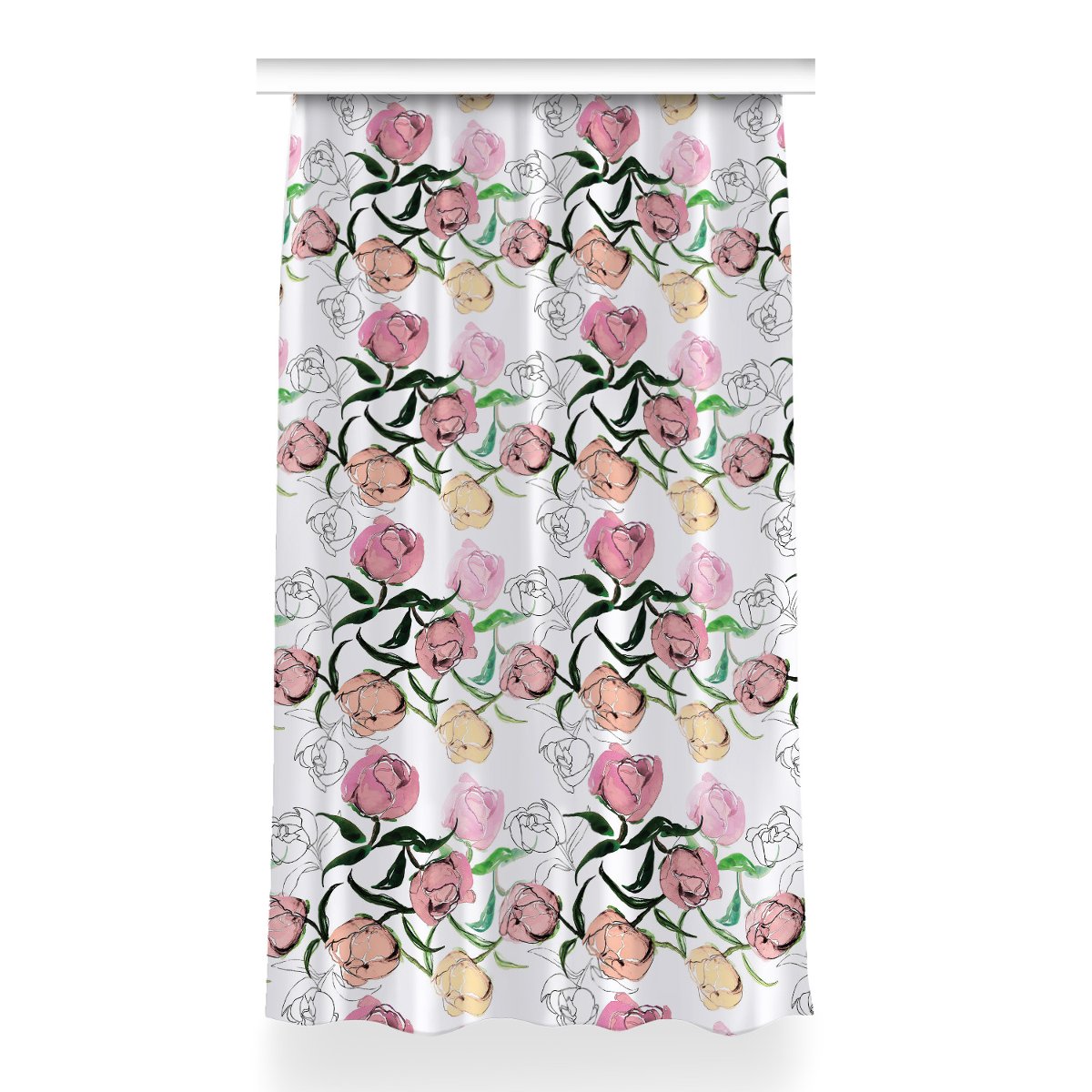 Zasłona z nadrukiem gotowa Piwonie dekor 150x260, Fabricsy