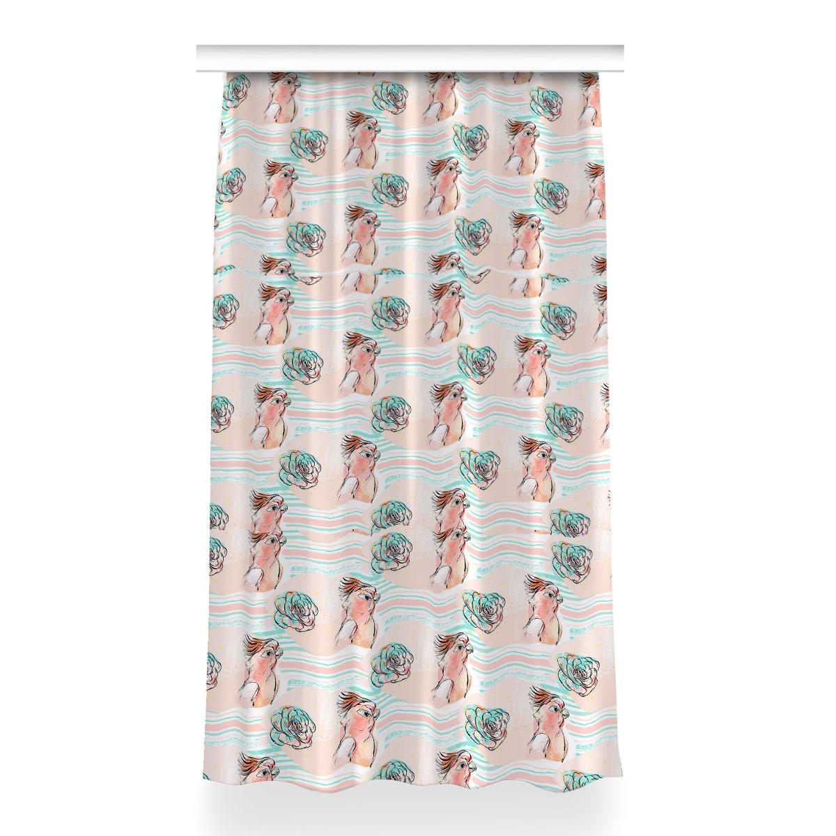 Zasłona klasyczna z grafiką Różowe papugi 150x260, Fabricsy