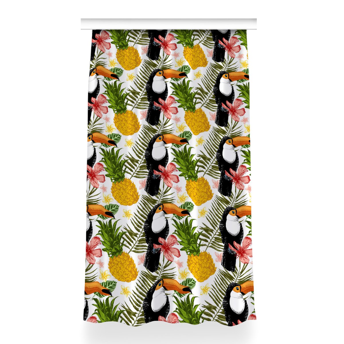 Zasłona z grafiką kolory Tukan i Ananas 150x260 cm, Fabricsy