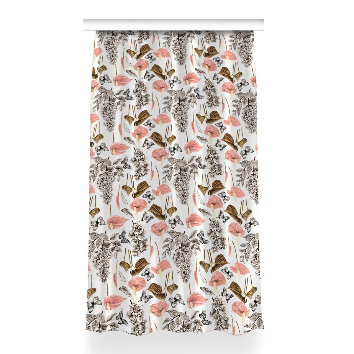 Zasłona z grafiką kolory Kwiaty i motyle 150x260, Fabricsy