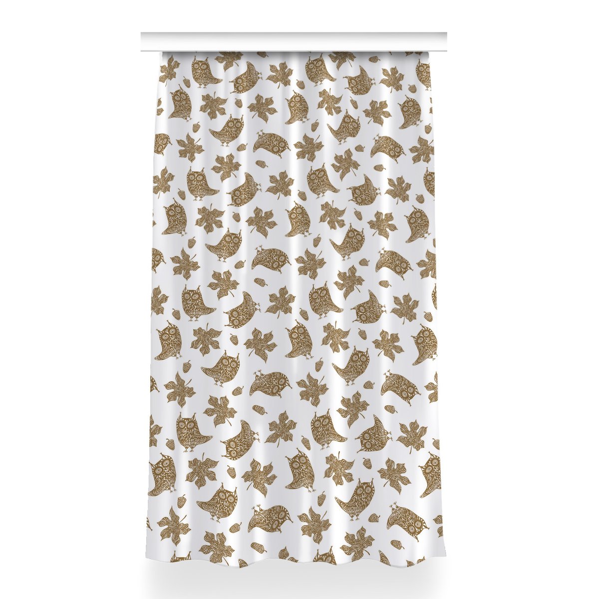 Zasłona z grafiką kolory Liście i sowy 150x260 cm, Fabricsy